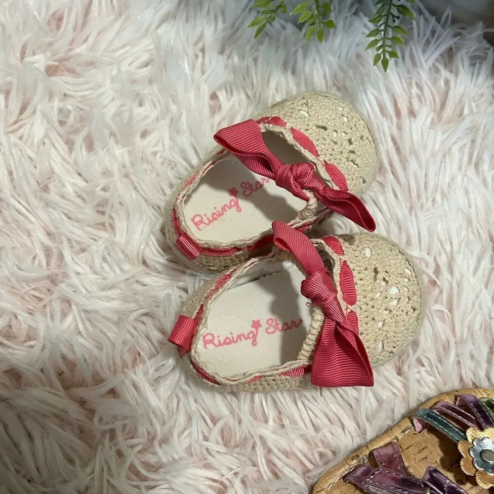 Rising Star Cream Pink Bow Crochet Flats & colorful Sandals baby sz 2